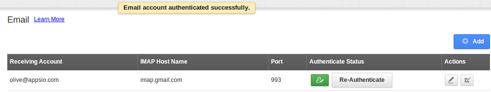 Mail Sync authenticate email status